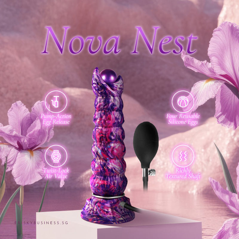 Plug and pump bulb displayed against a soft pink floral backdrop