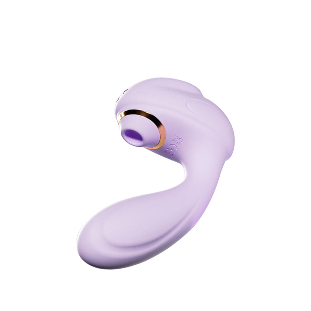 Purple Bunny wearable vibrator with warming function, suction tip, and curved ergonomic design