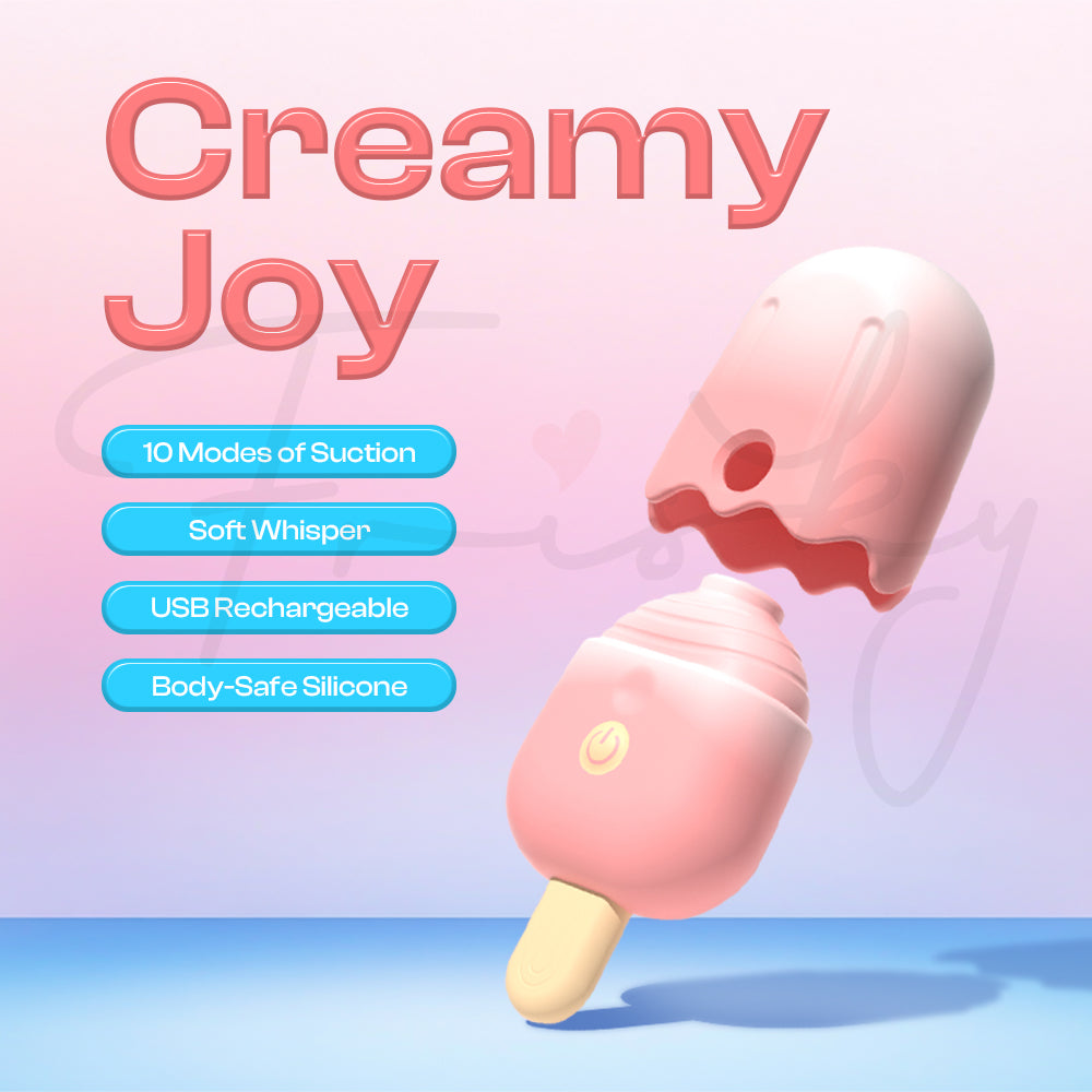 Pink ice cream vibrator with creamy joy design and pleasure settings display