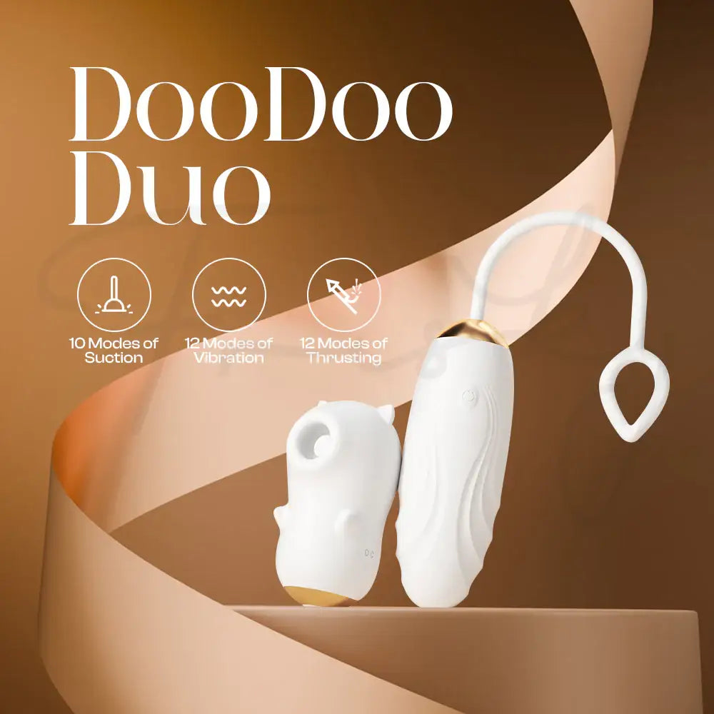 DooDoo Duo - APP Control 1+1 Wireless Thrusting Egg Vibrator with Suction Vibrator Set - Frisky Business Adult Sex Toys Shop