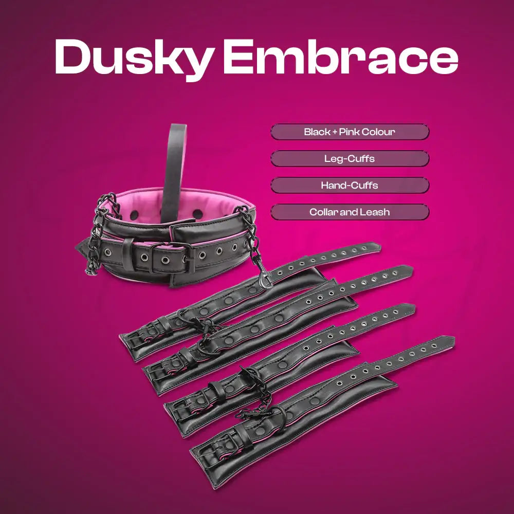 Dusky Embrace – 3 Set PU Leather Cuffs Bondage Restraint - Frisky Business Adult Sex Toys Shop