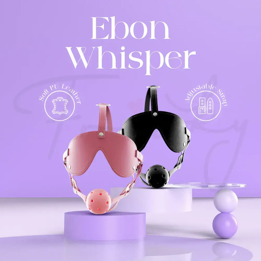 Ebon Whisper - BDSM PU Leather Blindfold With Attached Ball Gag, Adult Men/Women Dom/Sub Sex Toys - Frisky Business Adult Sex Toys Shop