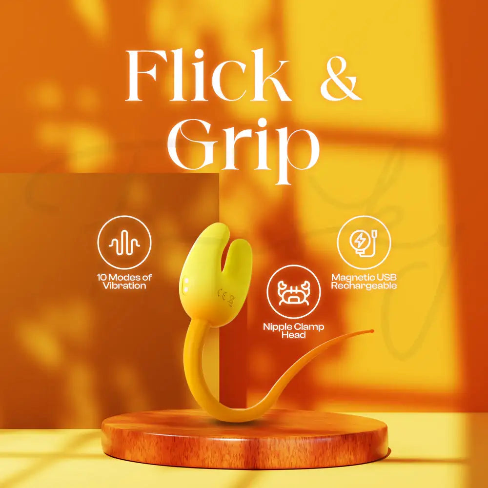Flick & Grip - Nipple Clamps + Orgasm Soft Stick Tickling Teasing Pen Vibrator - Frisky Business Adult Sex Toys Shop