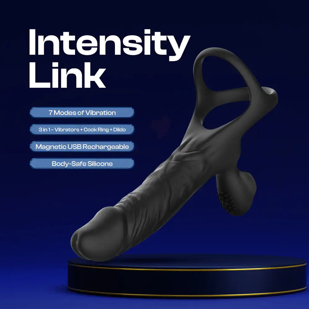 Intensity Link - APP Control Vibrating Cock Ring + Dildo Vibrator, Adult Male & Couple Rechargeable Sex Toys - Frisky Business Adult Sex Toys Shop