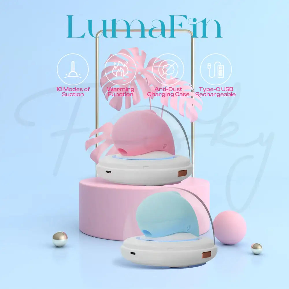 LumaFin - Suction Vibrator with Charging Case UV Sanitizer Night Light, - Frisky Business Adult Sex Toys Shop