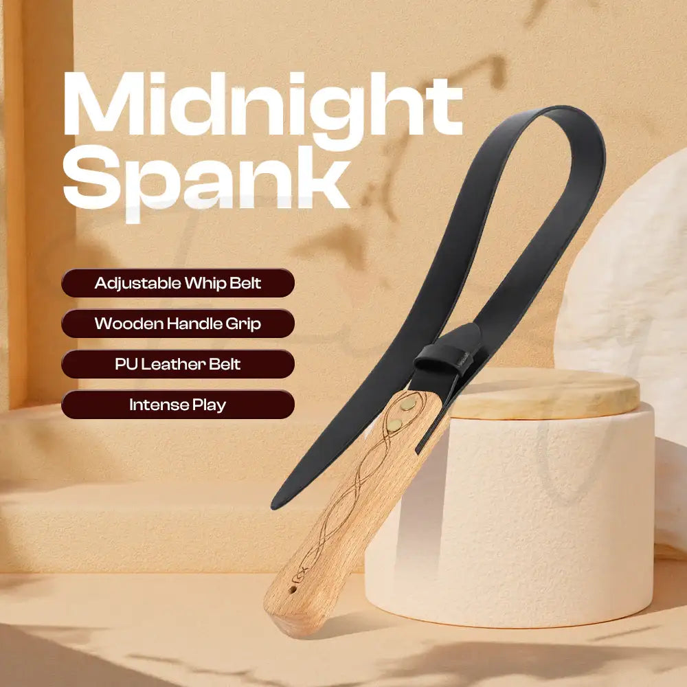 Midnight Spank – BDSM PU Leather Wooden Handle Paddle - Frisky Business Adult Sex Toys Shop