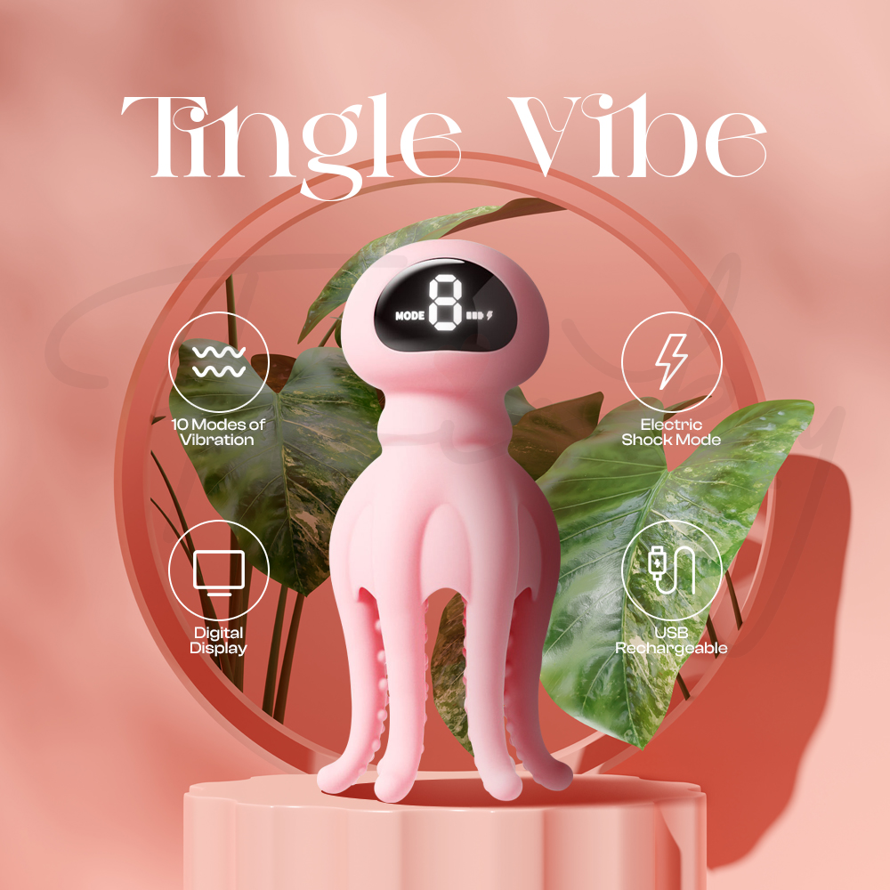 Compact pink vibrator standing on base with gentle suction design