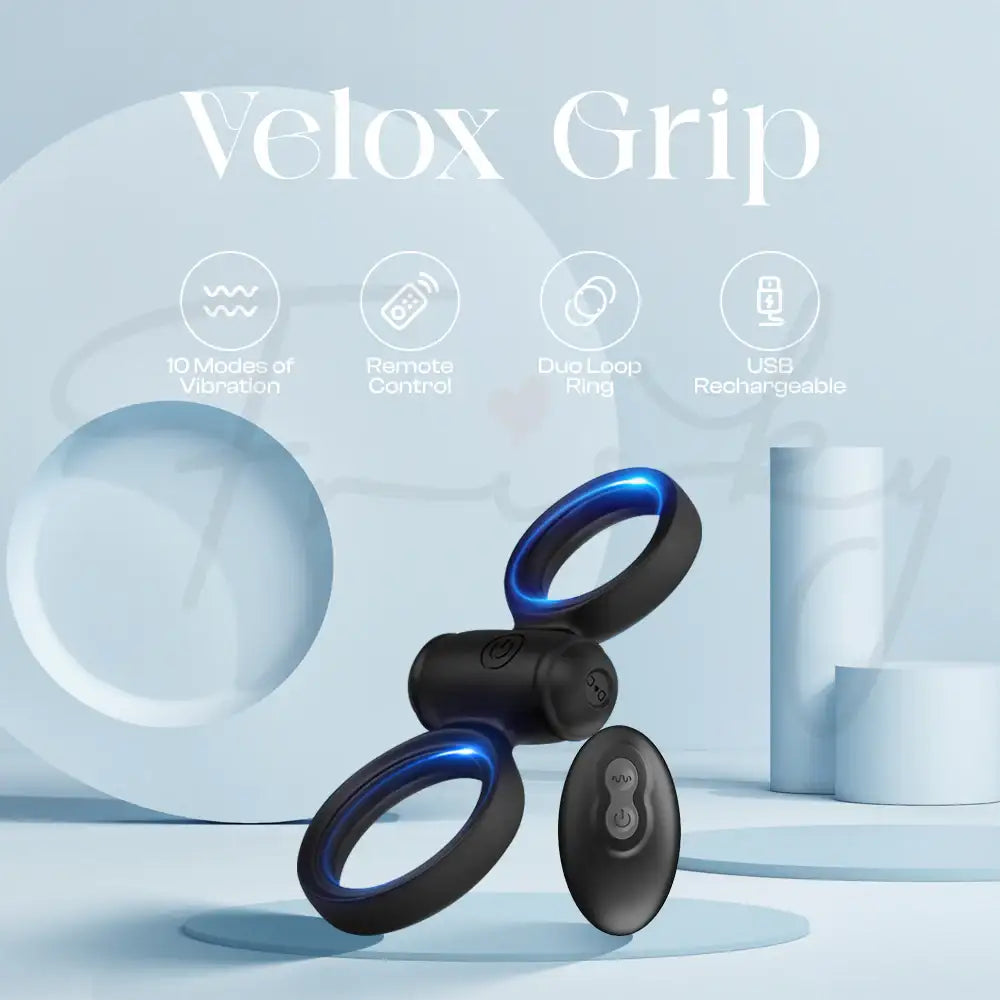 Velox Grip – Duo Loop Vibrating Cock Ring With Remote Control - Frisky Business Adult Sex Toys Shop