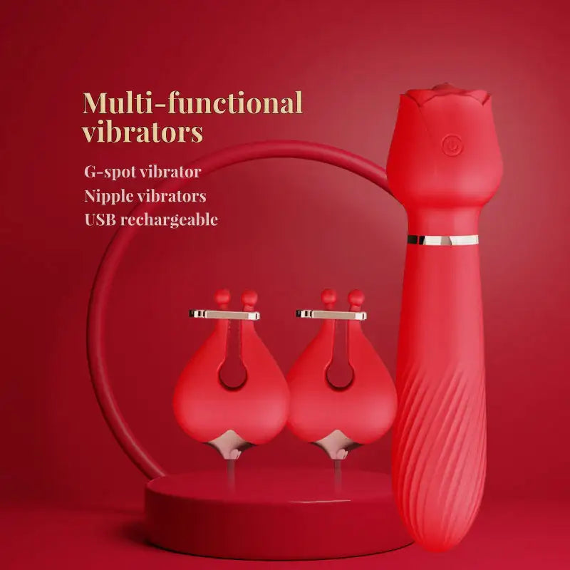 Pinnacle Trio Pleasure - G-spot Vibrator with Vibrating Nipple Clamps - Frisky Business Adult Sex Toys Shop
