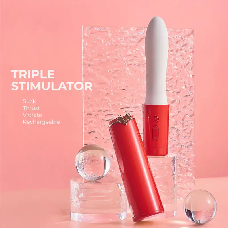 Kiss & Thrill Thruster - Sucking Automatic Thrusting Vibrating 3 In 1 Vibrator - Frisky Business Adult Sex Toys Shop