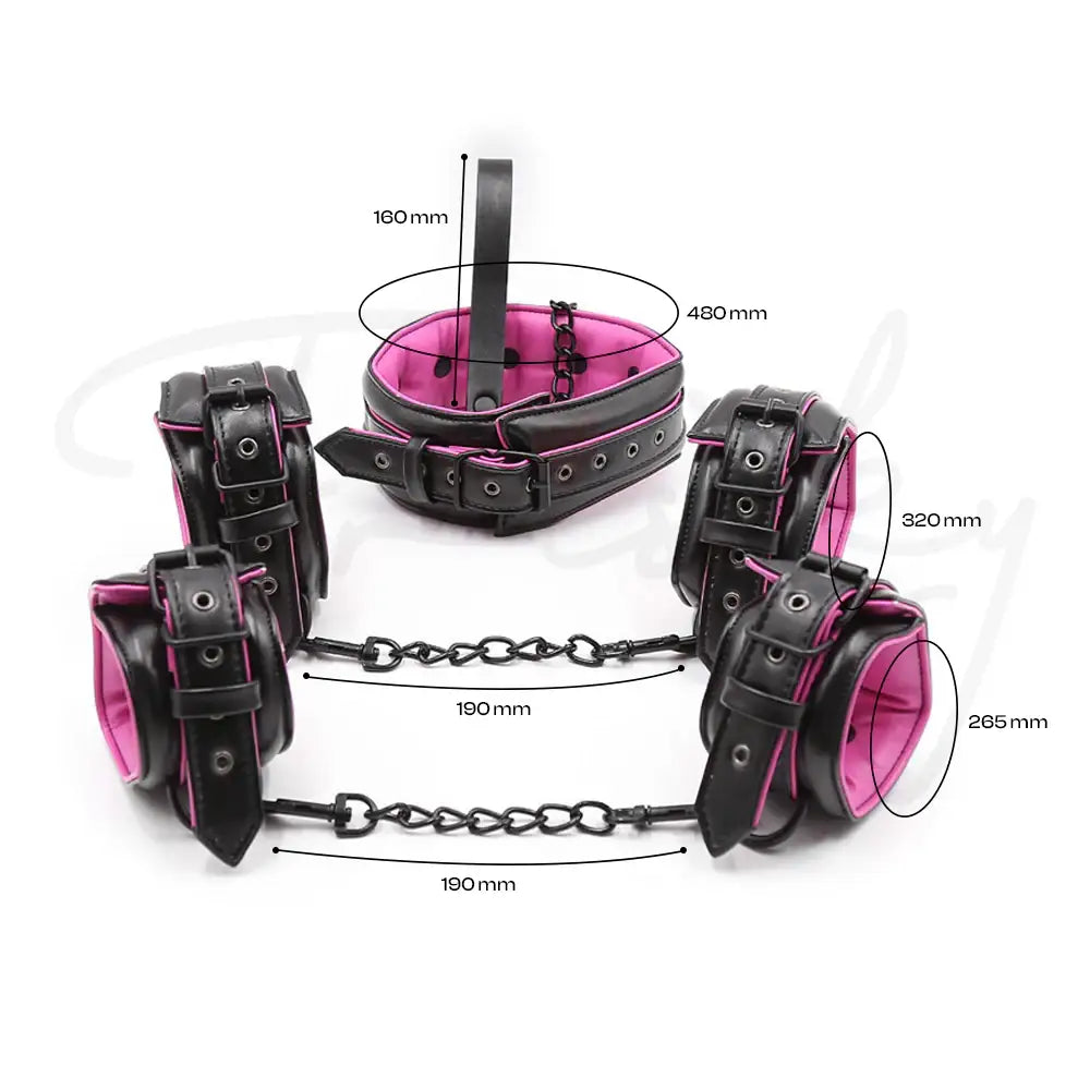 Dusky Embrace – 3 Set PU Leather Cuffs Bondage Restraint - Frisky Business Adult Sex Toys Shop