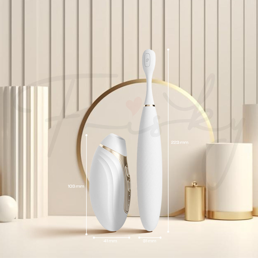 Lumi Touch pulse and suction vibrator showcased in a modern, minimalist setting