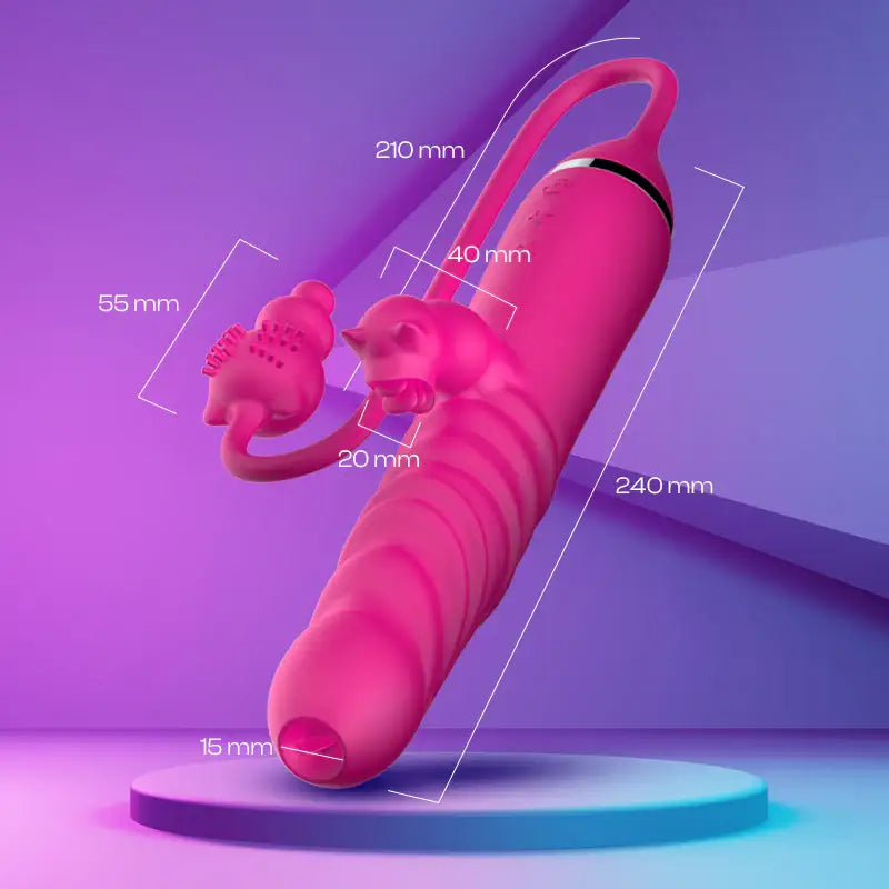 Rosy’Purr Rumble – Thrusting Dual Vibrator with Anal Plug - Frisky Business Adult Sex Toys Shop