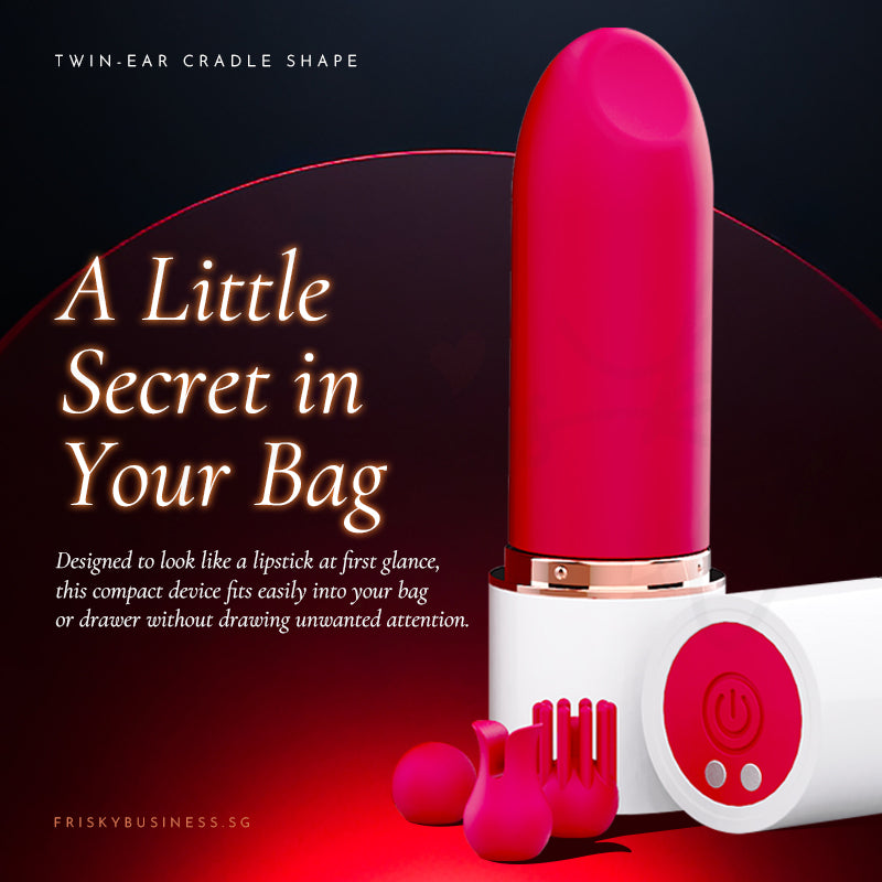 A Little Secret in Your Bag graphic with the pink lipstick-style vibrator and spare tips