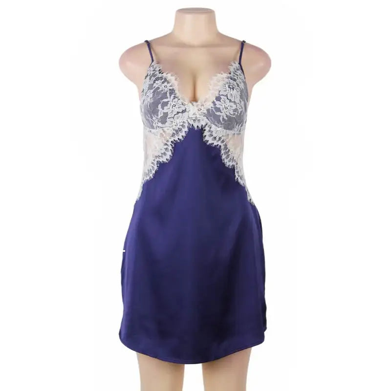 Babydoll - 1 Pc Sexy Satin Lace Stitching Open Back Sleepwear - Frisky Business Adult Sex Toys Shop
