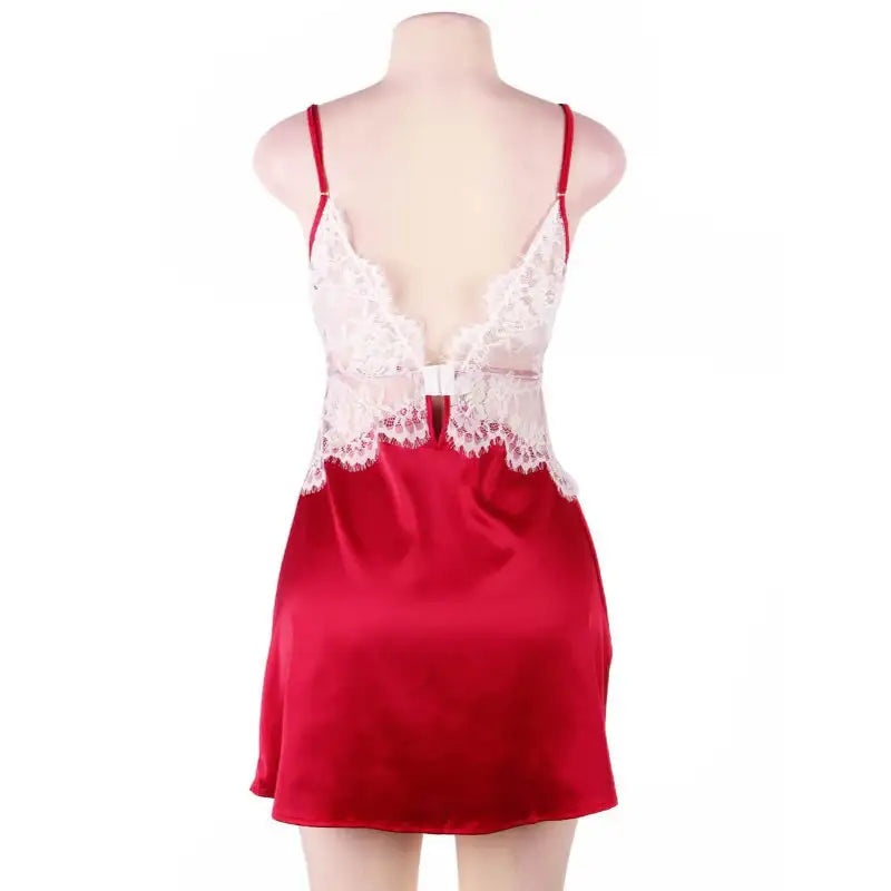 Babydoll - 1 Pc Sexy Satin Lace Stitching Open Back Sleepwear - Frisky Business Adult Sex Toys Shop
