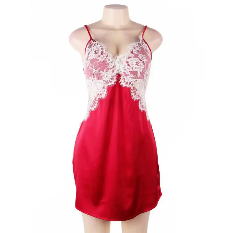 Babydoll - 1 Pc Sexy Satin Lace Stitching Open Back Sleepwear - Frisky Business Adult Sex Toys Shop