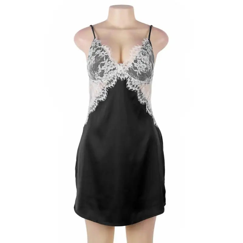 Babydoll - 1 Pc Sexy Satin Lace Stitching Open Back Sleepwear - Frisky Business Adult Sex Toys Shop