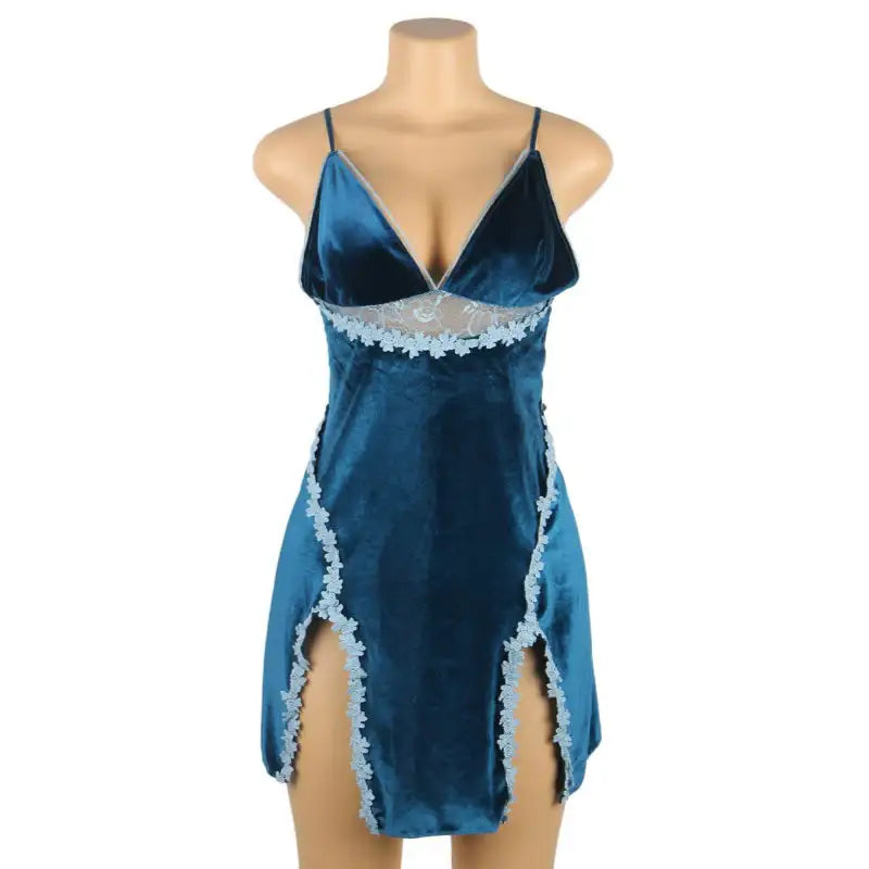Babydoll - 2 Pcs Velour Embroidery Sleepwear With G String - Frisky Business Adult Sex Toys Shop