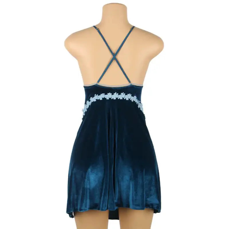 Babydoll - 2 Pcs Velour Embroidery Sleepwear With G String - Frisky Business Adult Sex Toys Shop