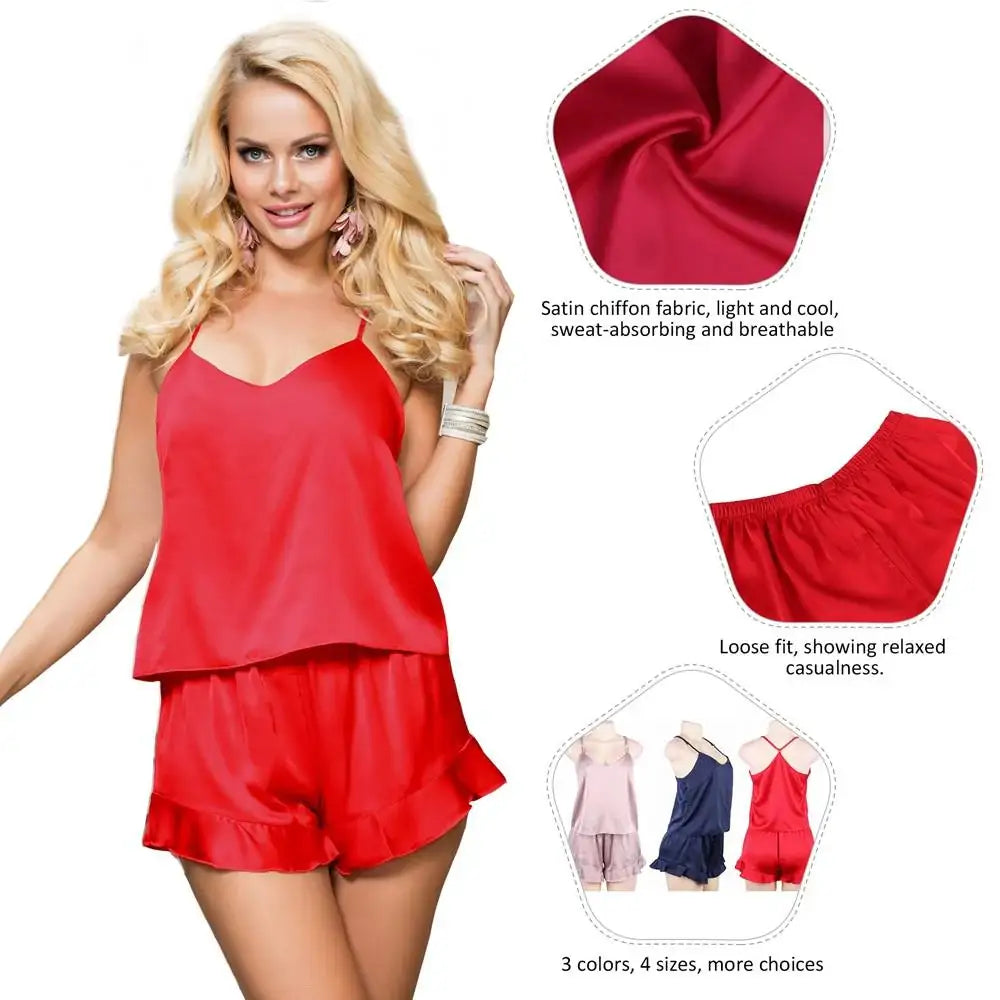 Cami Set - 2 Pcs Satin Chiffon Sleepwear with Short Pants - Frisky Business Adult Sex Toys Shop