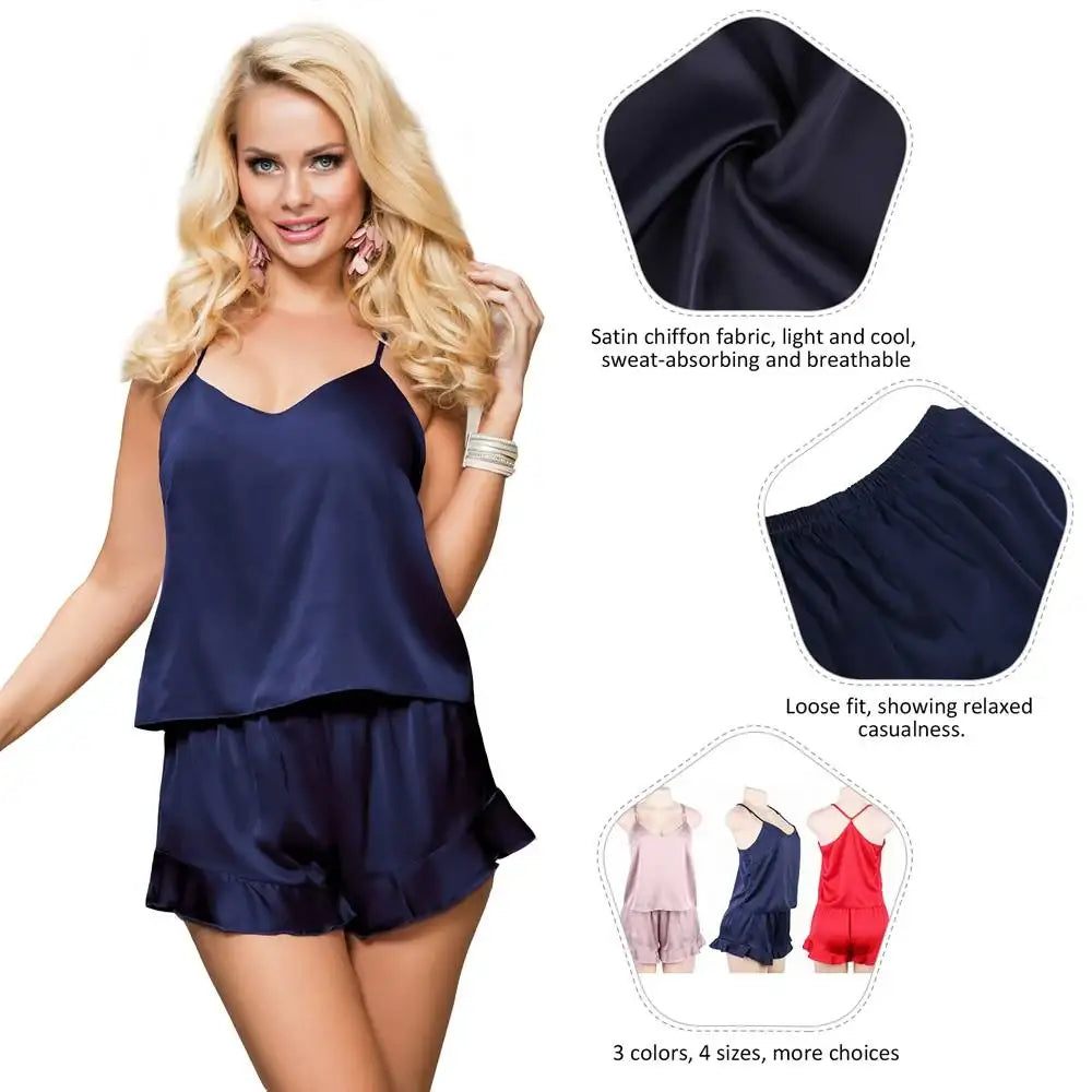 Cami Set - 2 Pcs Satin Chiffon Sleepwear with Short Pants - Frisky Business Adult Sex Toys Shop