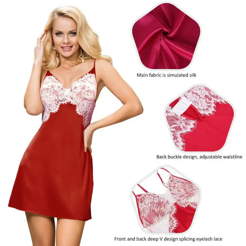 Babydoll - 1 Pc Sexy Satin Lace Stitching Open Back Sleepwear - Frisky Business Adult Sex Toys Shop