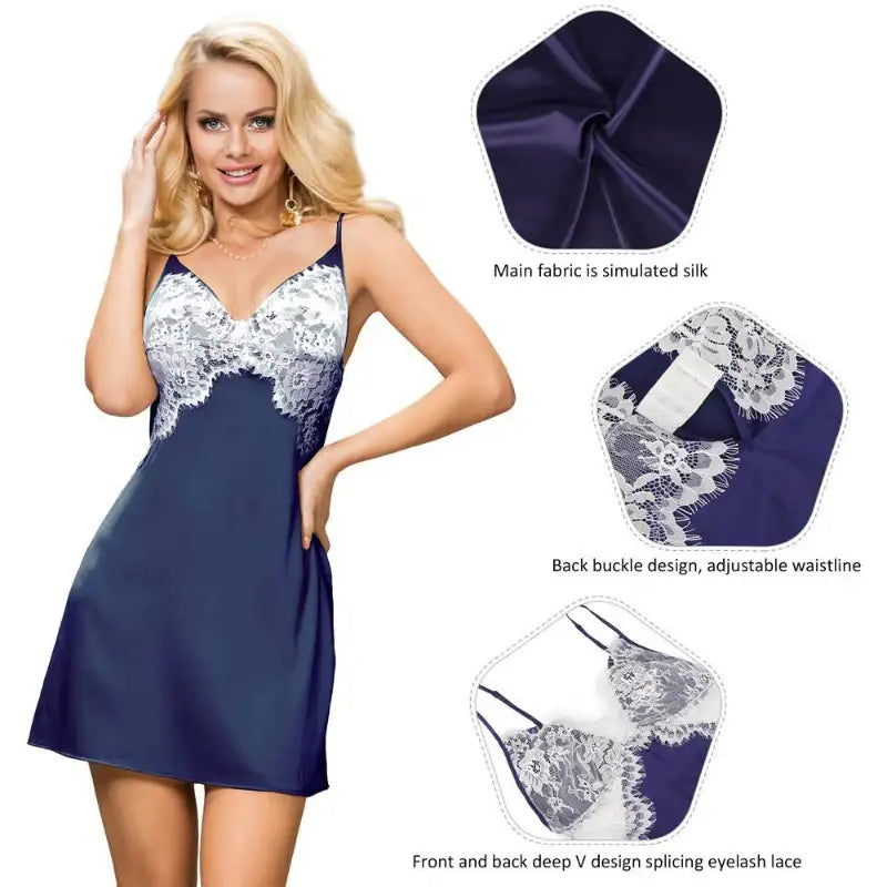 Babydoll - 1 Pc Sexy Satin Lace Stitching Open Back Sleepwear - Frisky Business Adult Sex Toys Shop