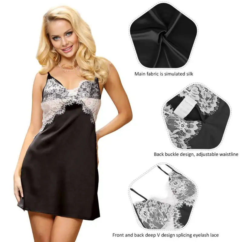 Babydoll - 1 Pc Sexy Satin Lace Stitching Open Back Sleepwear - Frisky Business Adult Sex Toys Shop