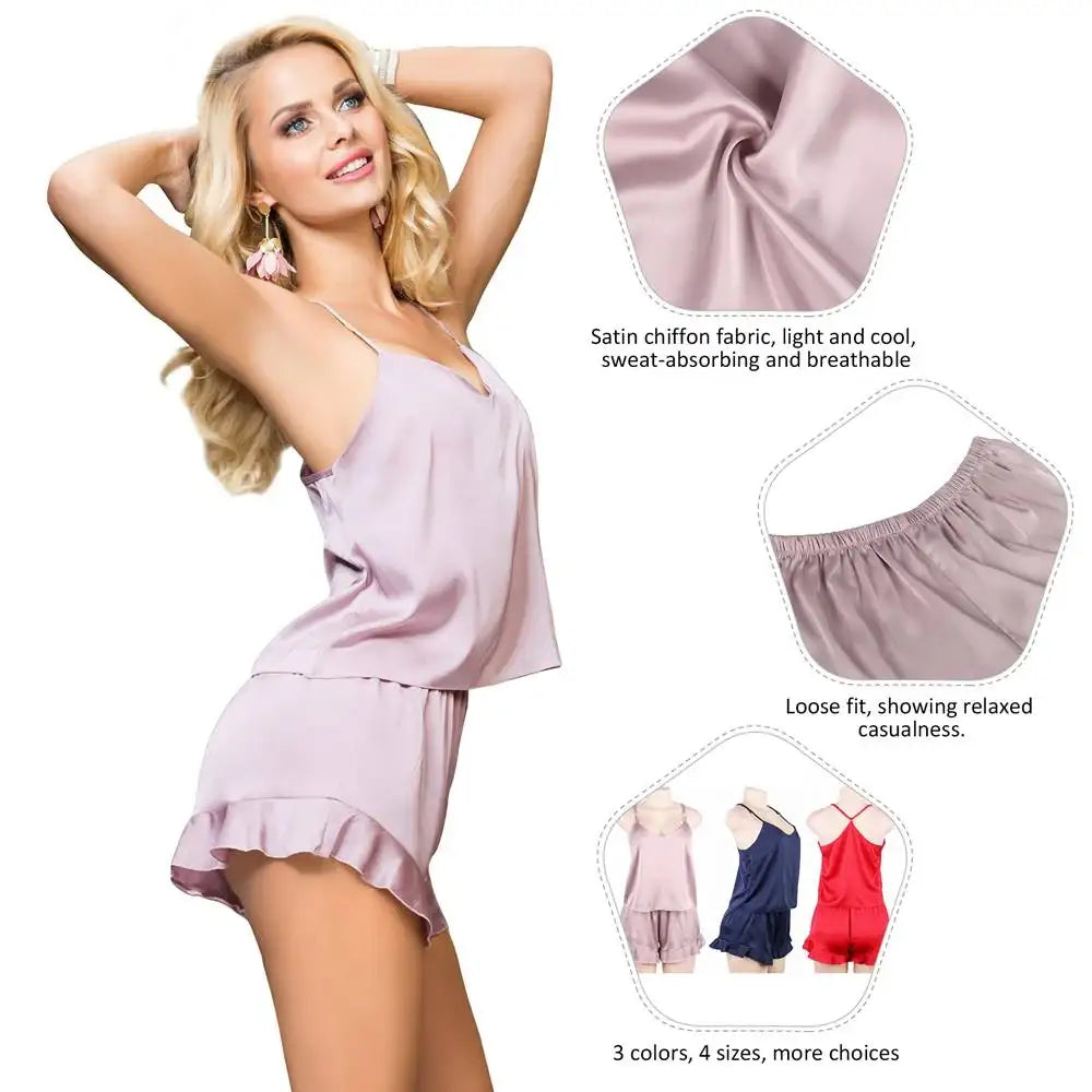 Cami Set - 2 Pcs Satin Chiffon Sleepwear with Short Pants - Frisky Business Adult Sex Toys Shop