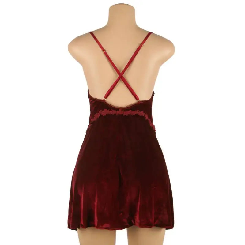 Babydoll - 2 Pcs Velour Embroidery Sleepwear With G String - Frisky Business Adult Sex Toys Shop