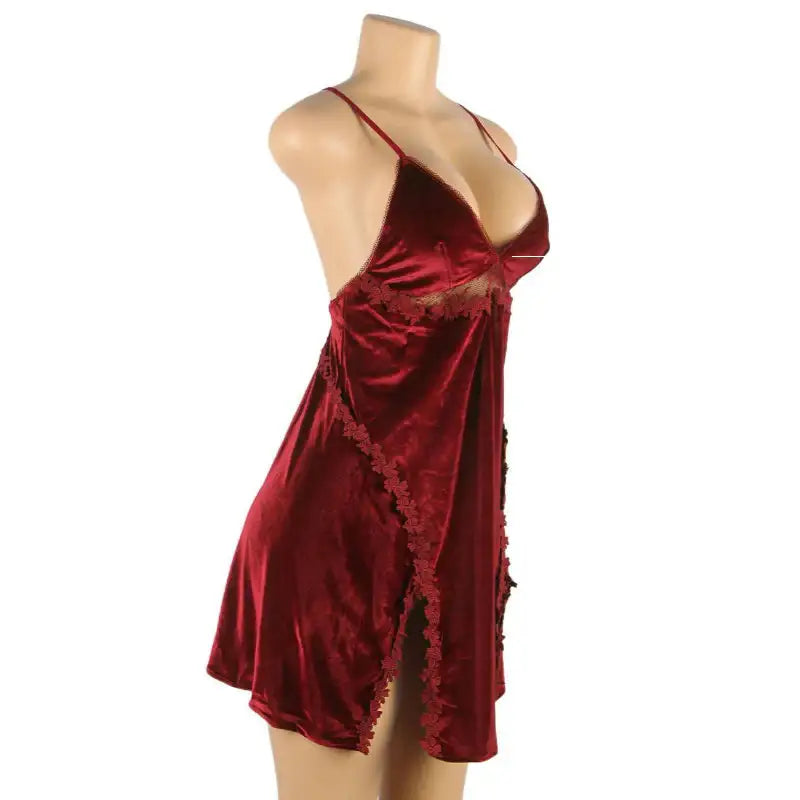 Babydoll - 2 Pcs Velour Embroidery Sleepwear With G String - Frisky Business Adult Sex Toys Shop