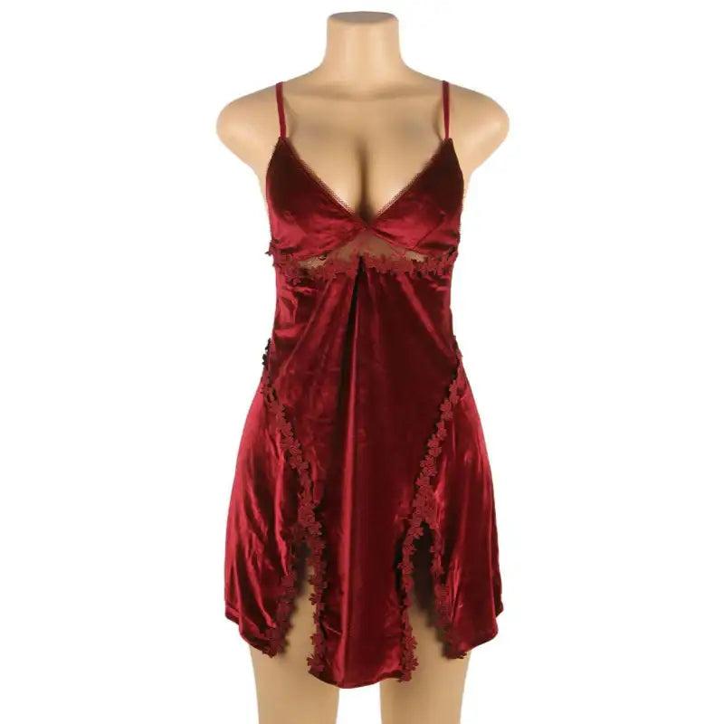 Babydoll - 2 Pcs Velour Embroidery Sleepwear With G String - Frisky Business Adult Sex Toys Shop