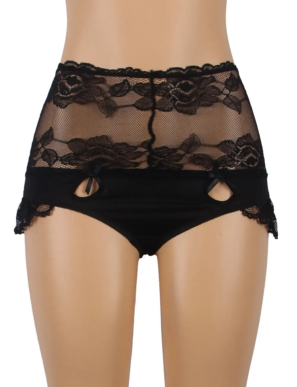 Panties - Black High Waist Strappy Floral Lace Underwear - Frisky Business Adult Sex Toys Shop