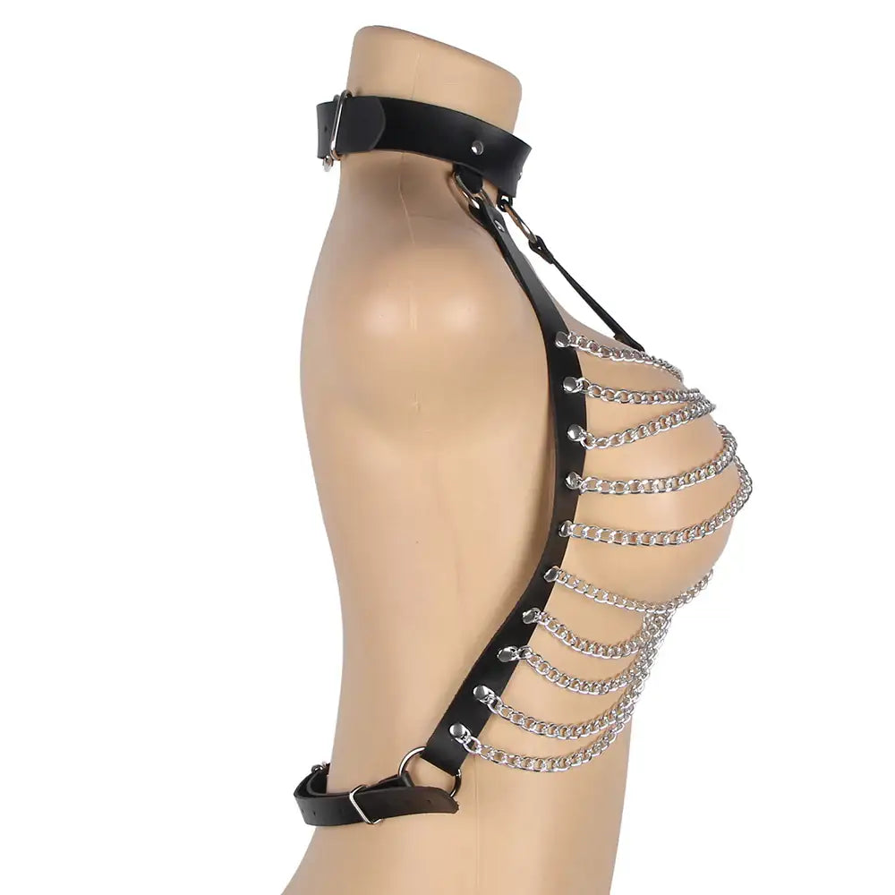 BDSM - 1 Pc Leather Chest Punk Bondage Belt With Chain - Frisky Business Adult Sex Toys Shop