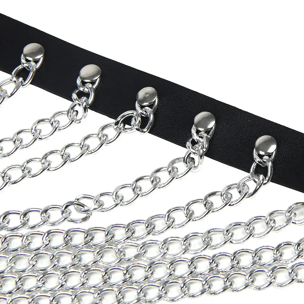 BDSM - 1 Pc Leather Chest Punk Bondage Belt With Chain - Frisky Business Adult Sex Toys Shop