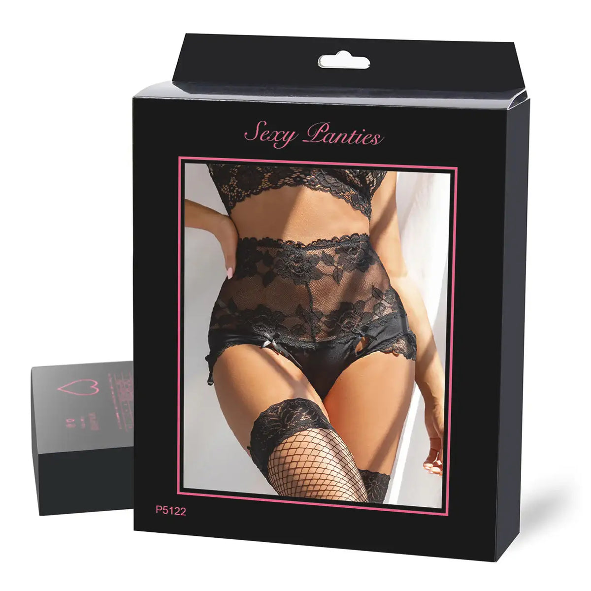 Panties - Black High Waist Strappy Floral Lace Underwear - Frisky Business Adult Sex Toys Shop