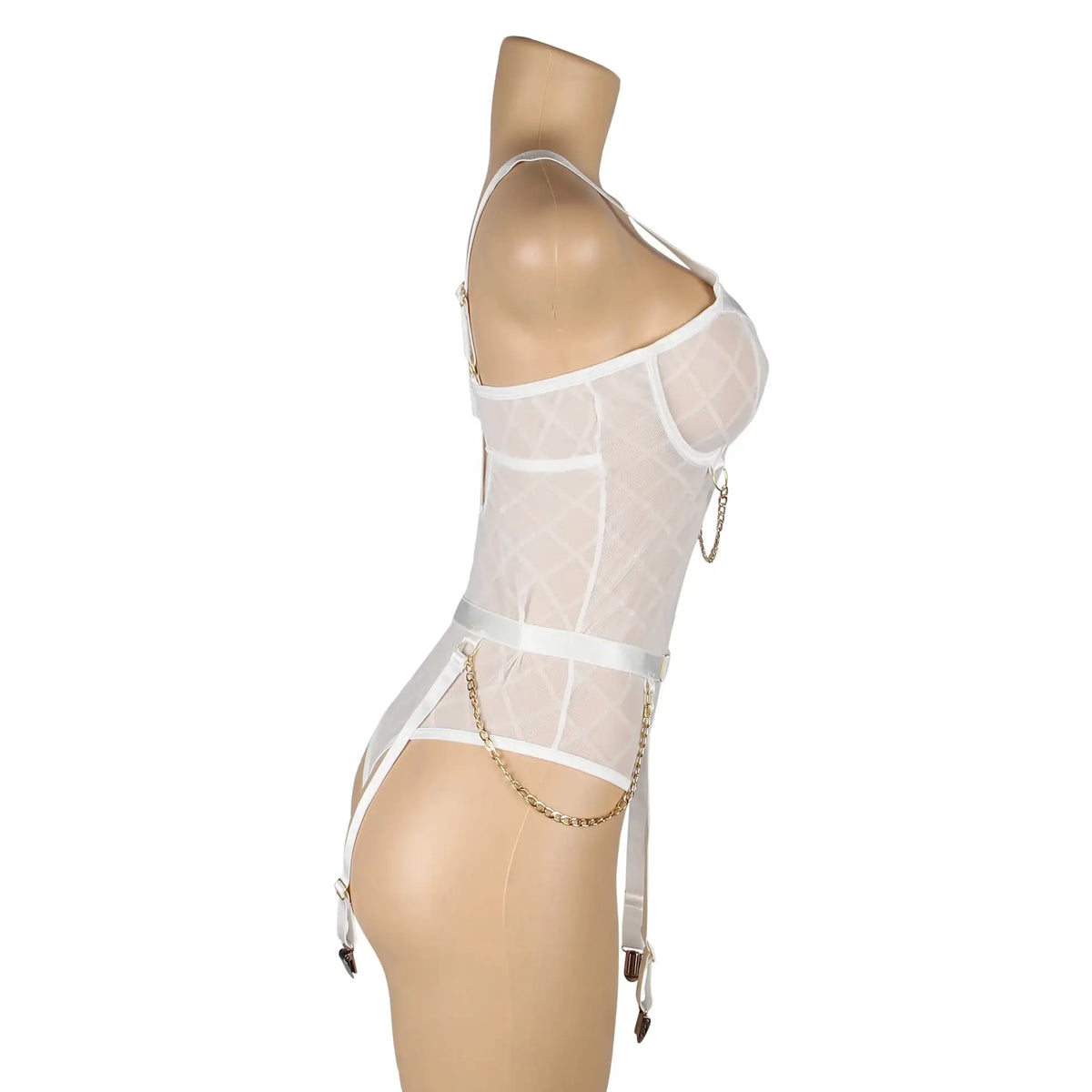 Bodysuit - 2 Pcs Mesh Chain Lingerie with Garter Belt - Frisky Business Adult Sex Toys Shop