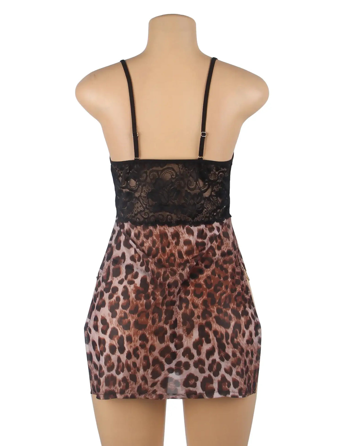 Babydoll - 2 Pcs Leopard Lace Side Slit Lingerie With Chains - Frisky Business Adult Sex Toys Shop