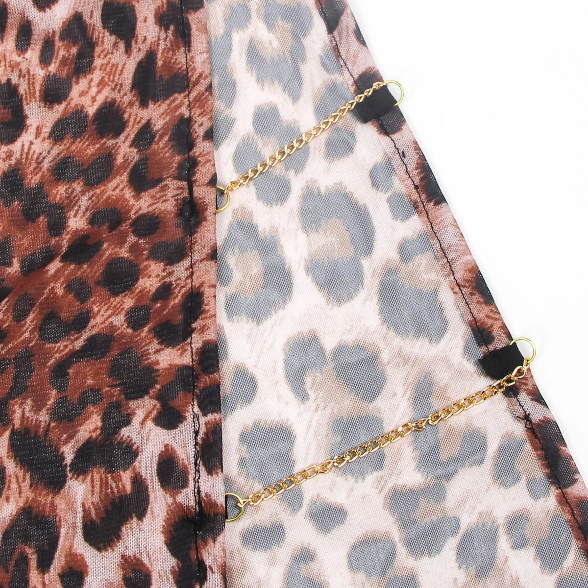 Babydoll - 2 Pcs Leopard Lace Side Slit Lingerie With Chains - Frisky Business Adult Sex Toys Shop