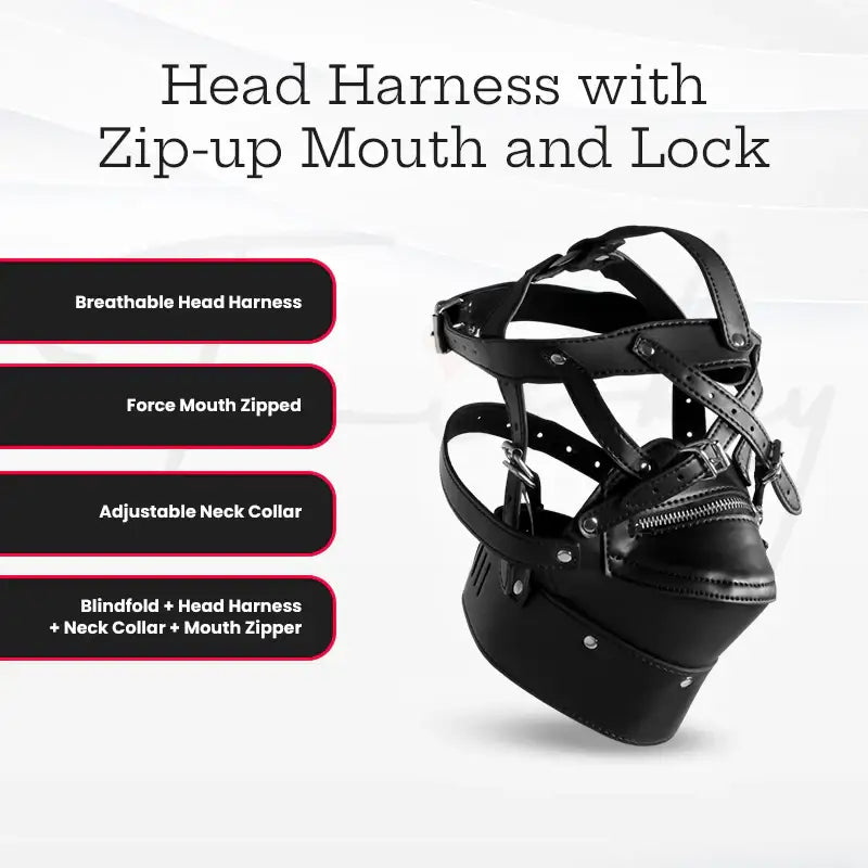 SHOTS Ouch! Head Harness with Zip-up Mouth and Lock Black durable full-head harness with integrated lock for interactive bondage experiences Singapore