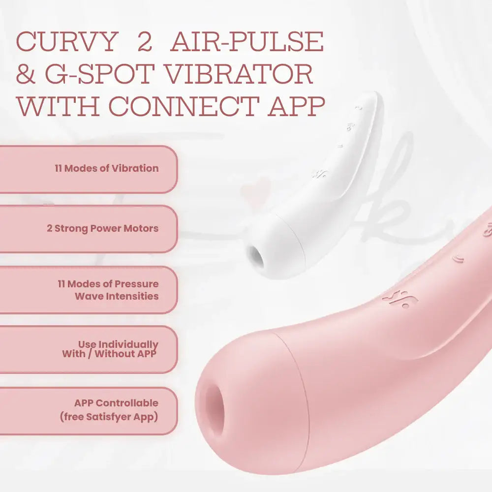 Satisfyer - Curvy 2 Air-Pulse & G-Spot Vibrator Connect APP - Pink - Frisky Business Adult Sex Toys Shop