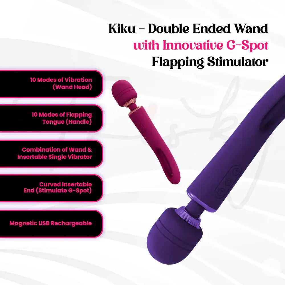 SHOTS Kiku Double Ended Wand with Innovative G-Spot Flapping Stimulator Pink waterproof and easy-to-clean silicone design suitable for bath or shower use Singapore