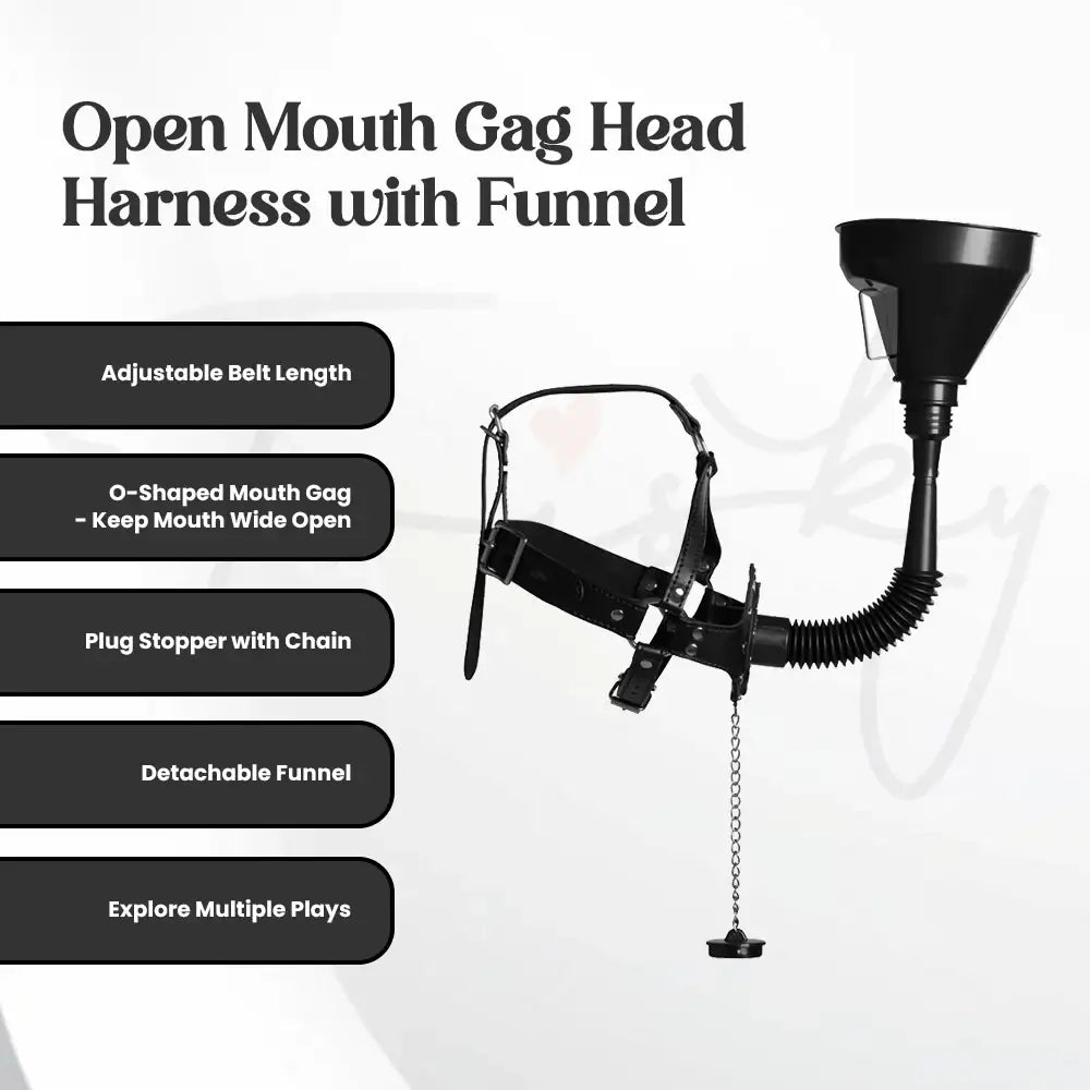 SHOTS Ouch! Open Mouth Gag Head Harness with Funnel Black durable straps with buckle closures for reliable fit and control Singapore