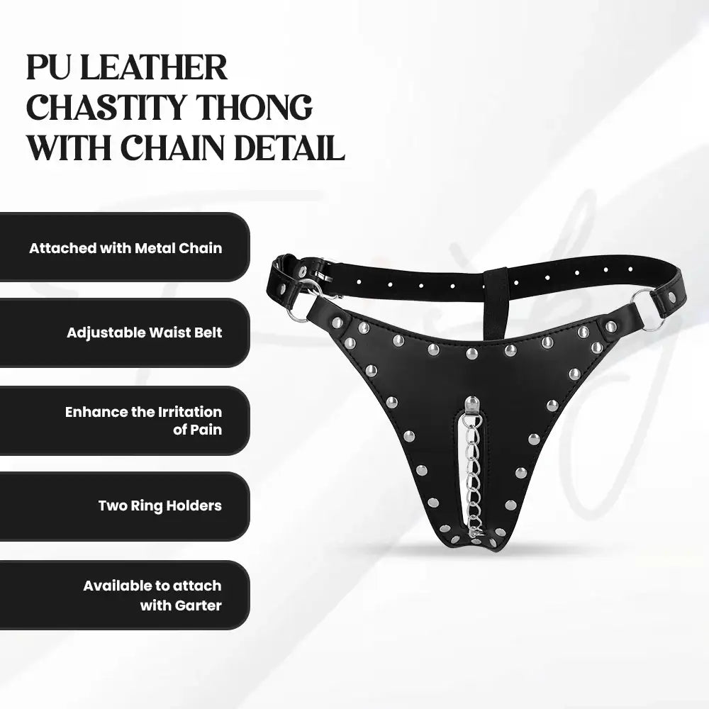 SHOTS Ouch! PU Leather Chastity Thong with Chain Detail durable PU leather design for secure and comfortable wear Singapore