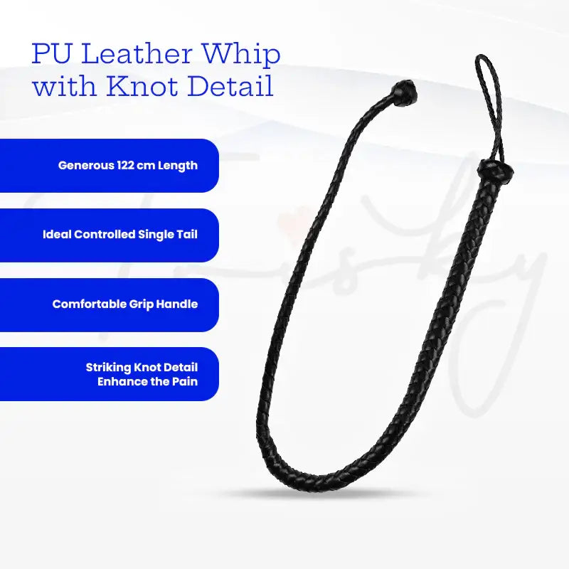 SHOTS Ouch! PU Leather Whip with Knot Detail - Black - Frisky Business Adult Sex Toys Shop