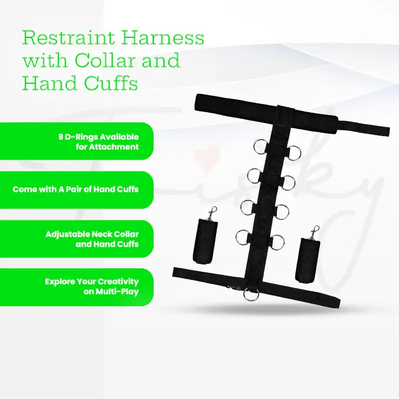 SHOTS Ouch! Restraint Harness with Collar and Hand Cuffs Black durable full-body restraint set for secure sensory experiences Singapore