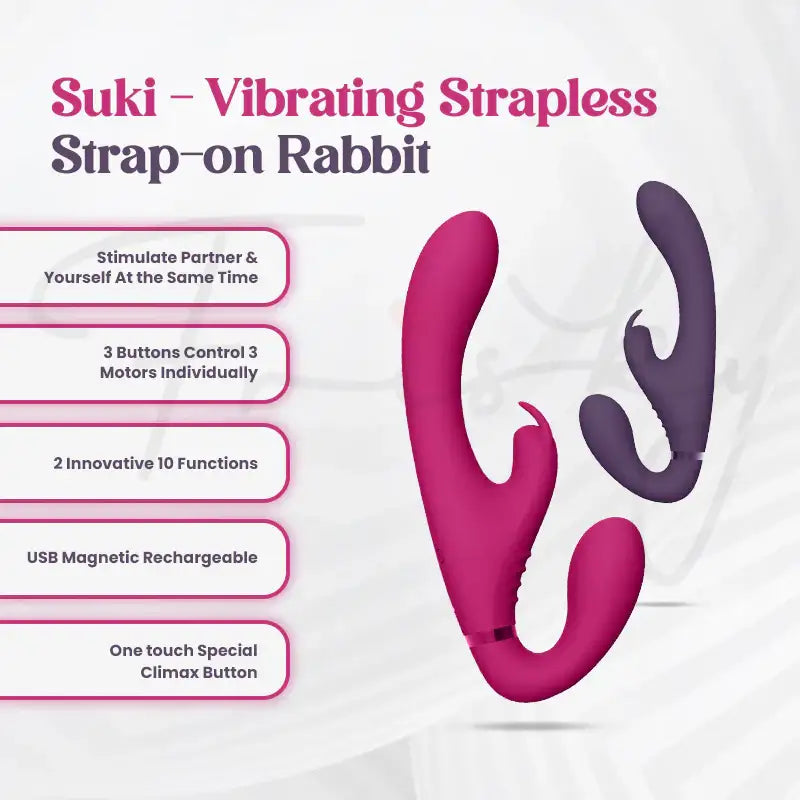 SHOTS Suki Vibrating Strapless Strap-on Rabbit Pink Ergonomic pink silicone with soft texture for comfortable solo or partner use Singapore