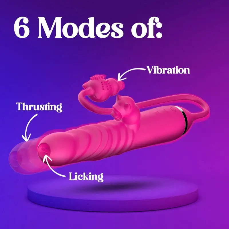 Rosy’Purr Rumble – Thrusting Dual Vibrator with Anal Plug - Frisky Business Adult Sex Toys Shop