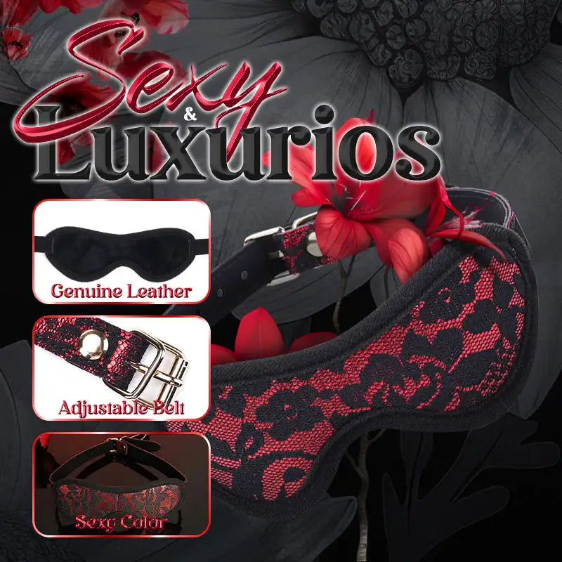 Velvet Illusion - Genuine Leather Lace Blindfold - Frisky Business Adult Sex Toys Shop